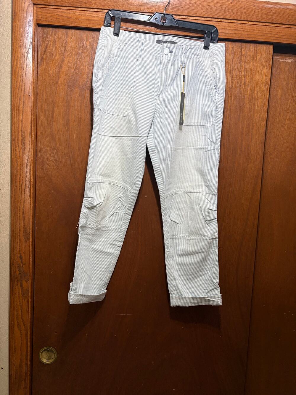 Level 99 Pants Womens 27 Blue White Stripe Straight Utility Ankle NWT
